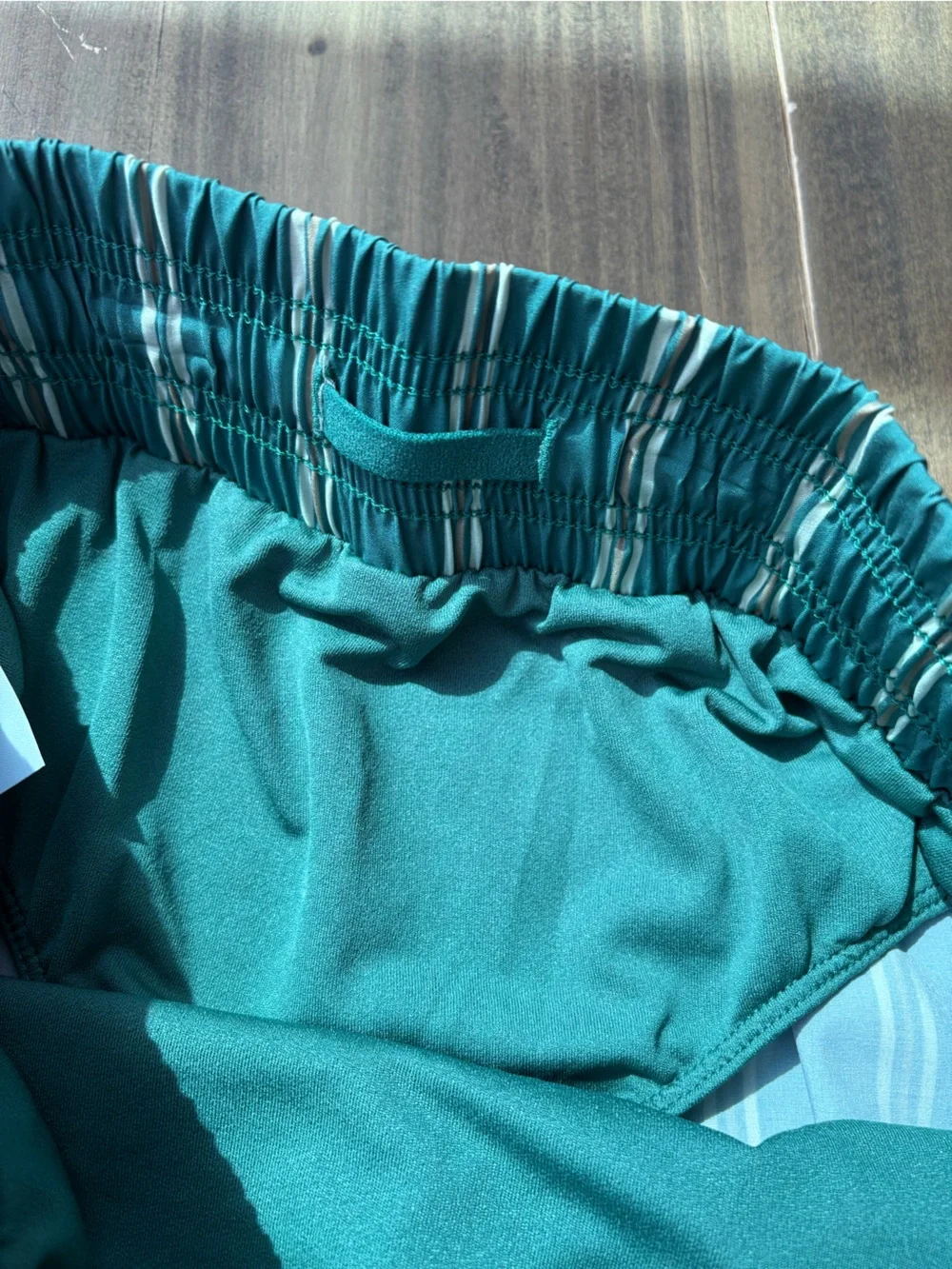 DSG Green Striped Athletic Shorts with Tan Trim
